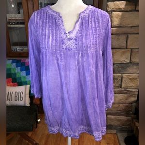 ALL DAZZED UP SIZE L/XL GORGEOUS PURPLE EMBROIDERED TUNIC WITH 3/4 BELL SLEEVE
